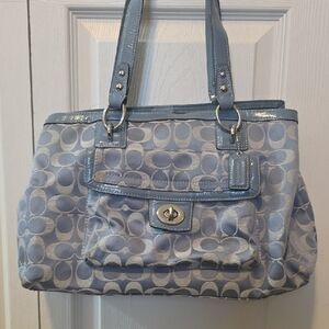 Coach Blue and Gray Patterned Shoulder Bag with Wallet